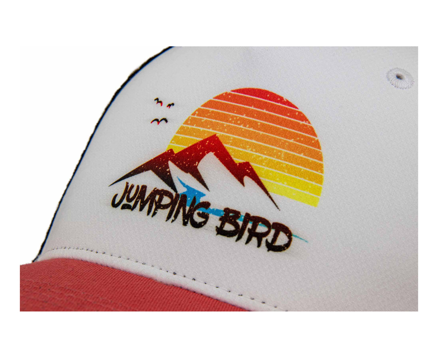 Trucker Cap von Jumping Bird - Modell Kanin in koralle/weiss mit hochwertigem Druck und Logo seitlich