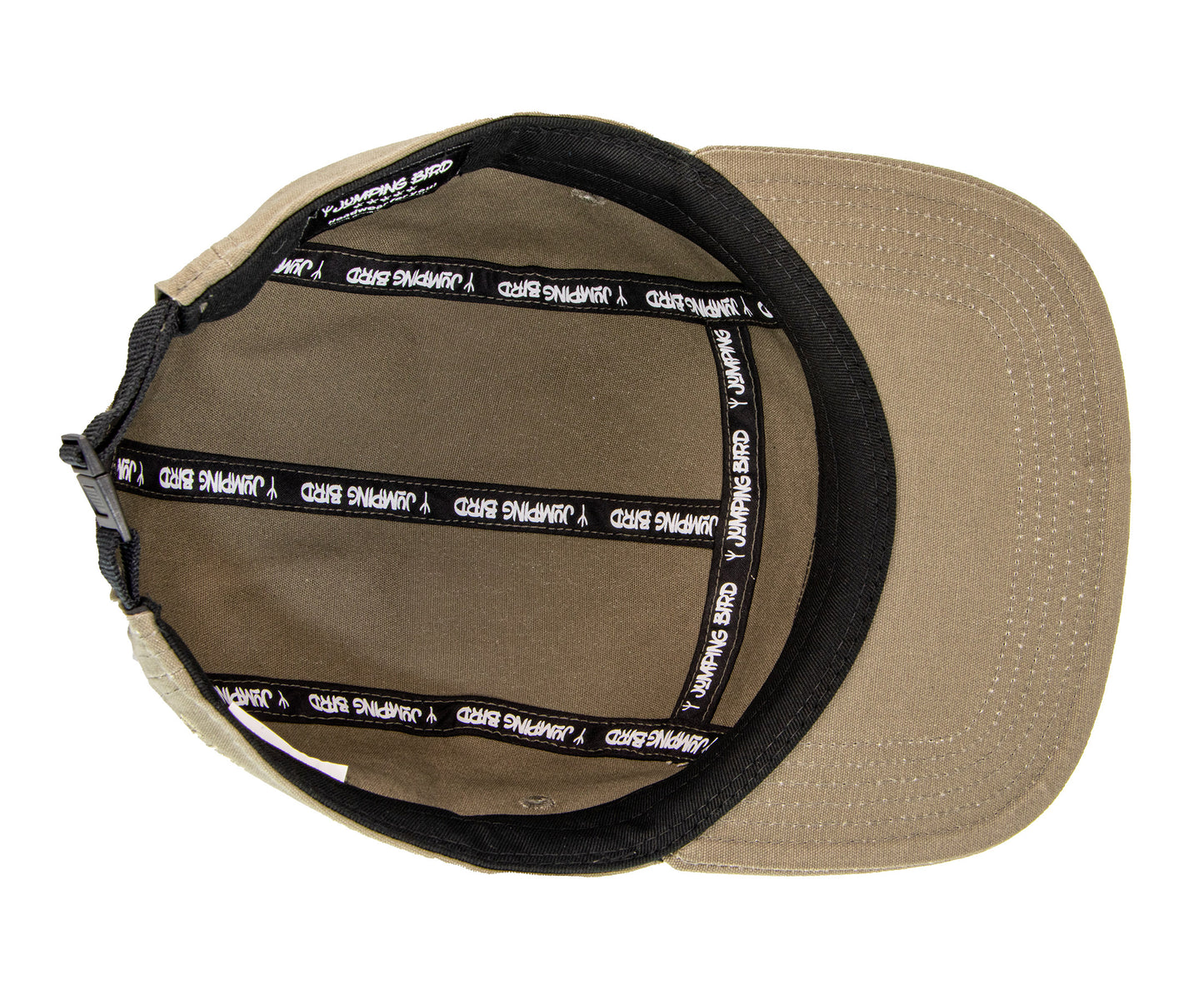 5-Panel-Cap von Jumping Bird in oliv mit sportivem Frontpatch und weicher, unverstärkter Passform für hohen Tragekomfort