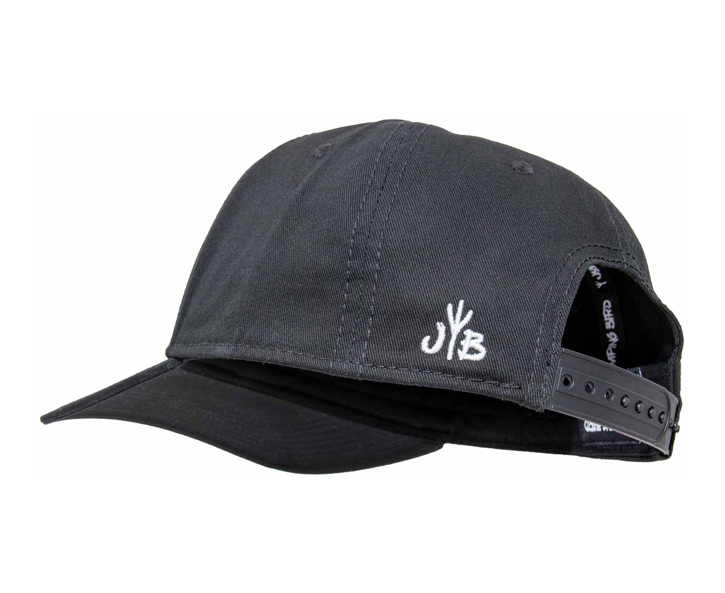 Baseball-Cap von Jumping Bird in Schwarz mit sportivem Frontpatch und seitlichem Logostick