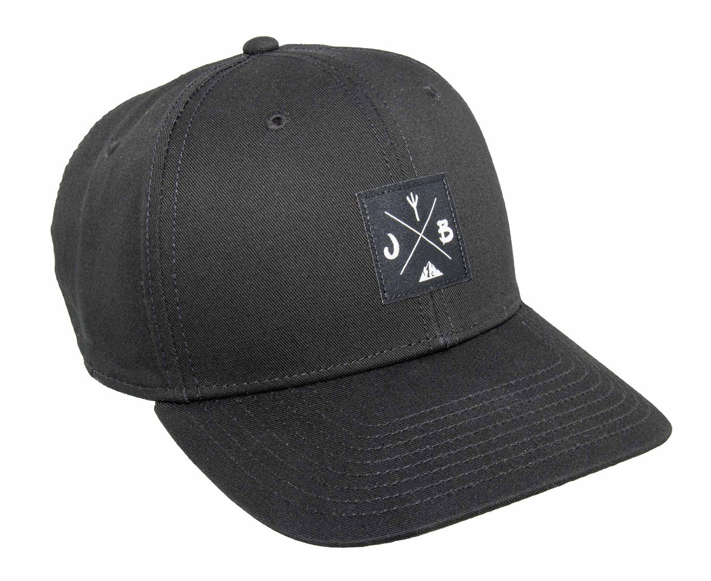 Baseball-Cap von Jumping Bird in Schwarz mit sportivem Frontpatch und seitlichem Logostick