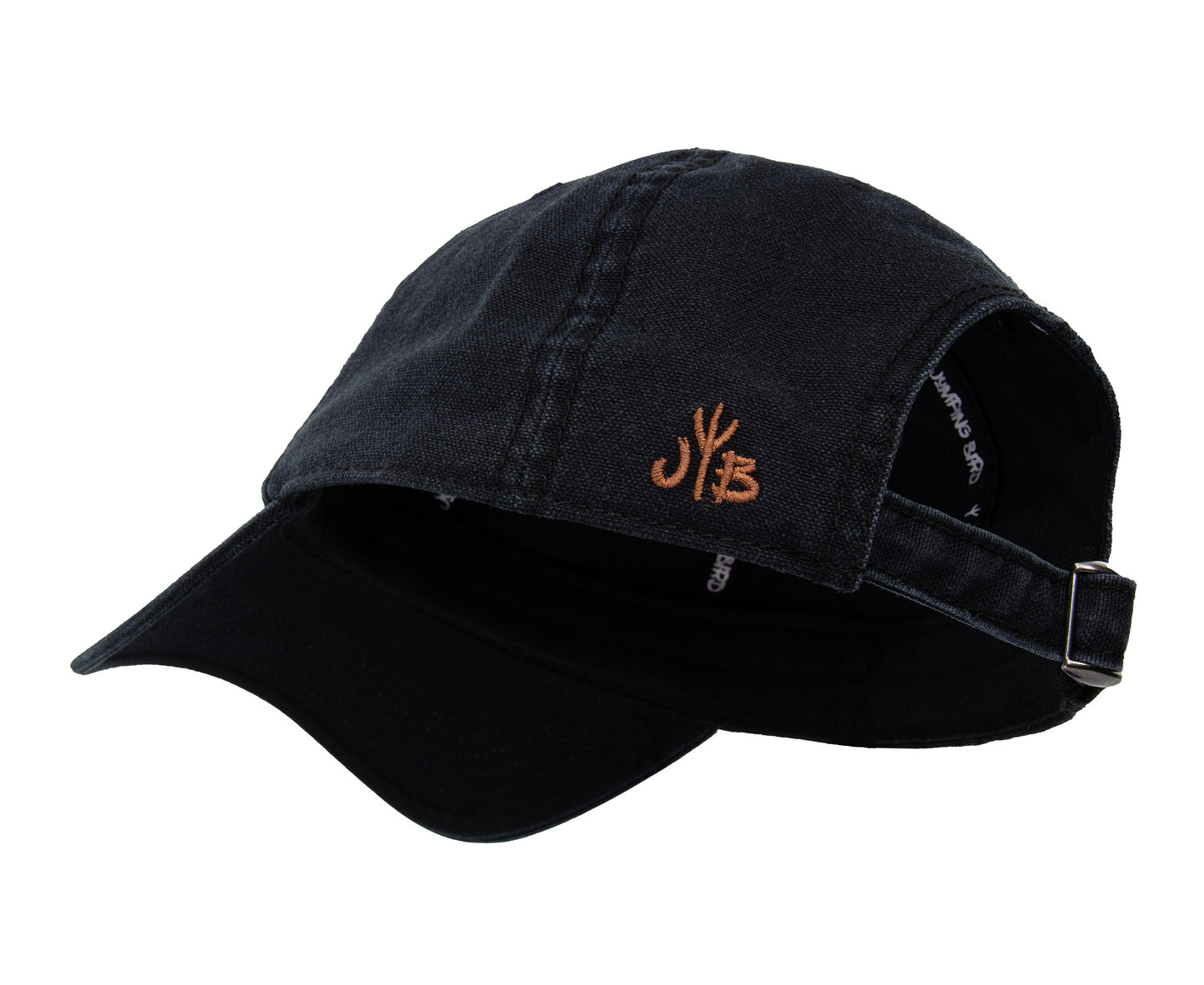 Dad Hat von Jumping Bird in Schwarz mit geprägtem Lederoptik-Patch vorn und weicher, unverstärkter Passform für hohen Tragekomfort