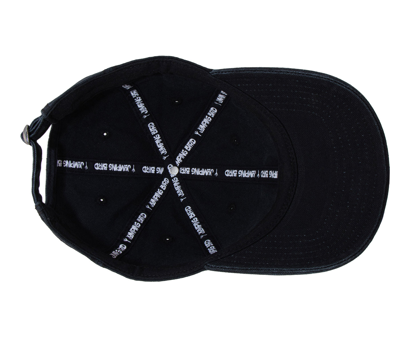Dad Hat von Jumping Bird in Schwarz mit geprägtem Lederoptik-Patch vorn und weicher, unverstärkter Passform für hohen Tragekomfort