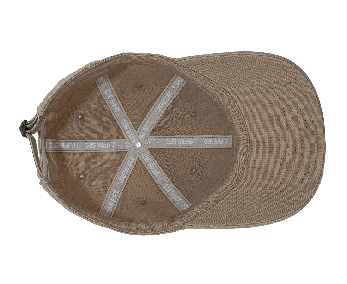 Dad Hat von Jumping Bird in Beige mit geprägtem Lederoptik-Patch vorn und weicher, unverstärkter Passform für hohen Tragekomfort