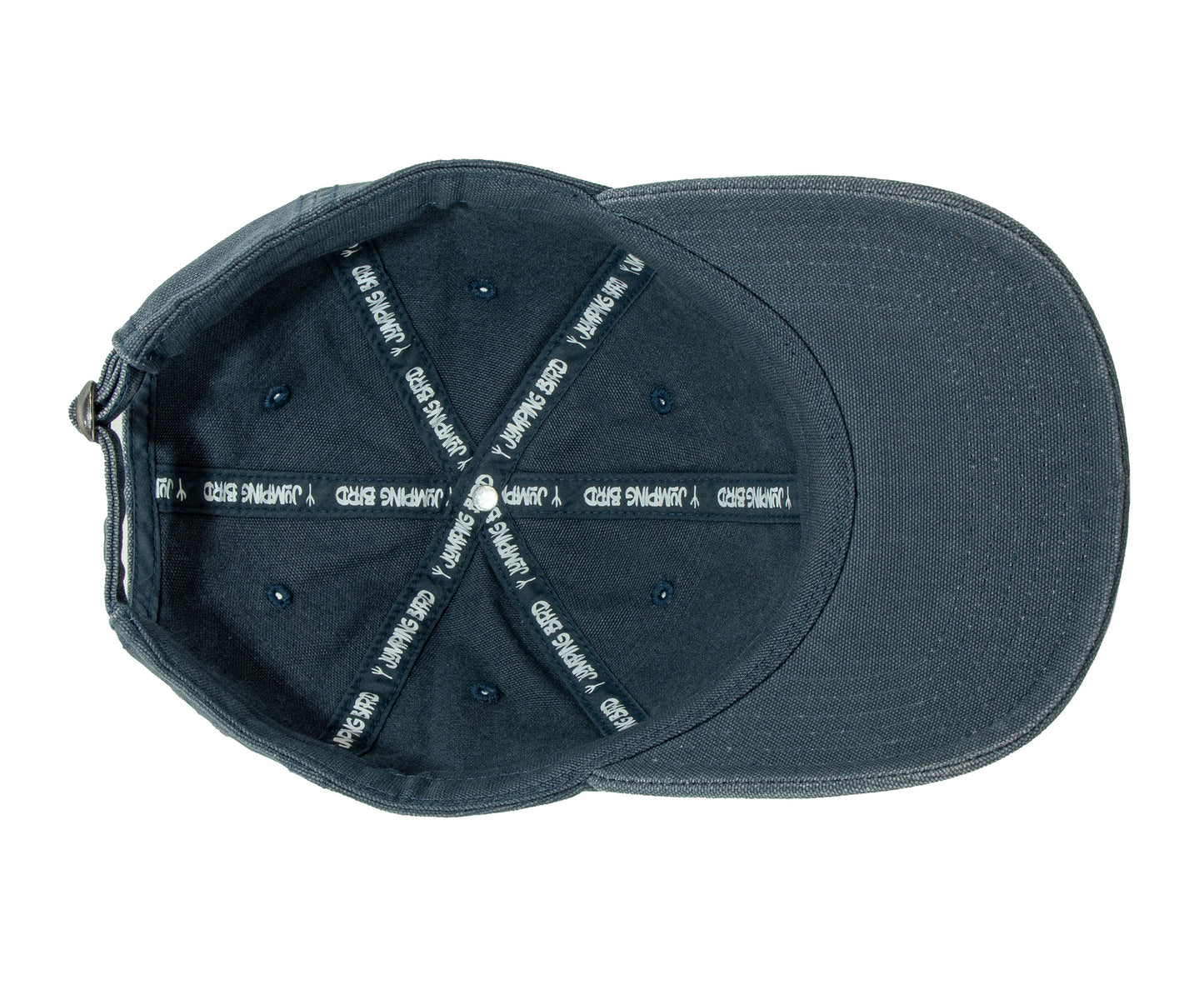 Dad Hat von Jumping Bird in Jeansblau mit geprägtem Lederoptik-Patch vorn und weicher, unverstärkter Passform für hohen Tragekomfort