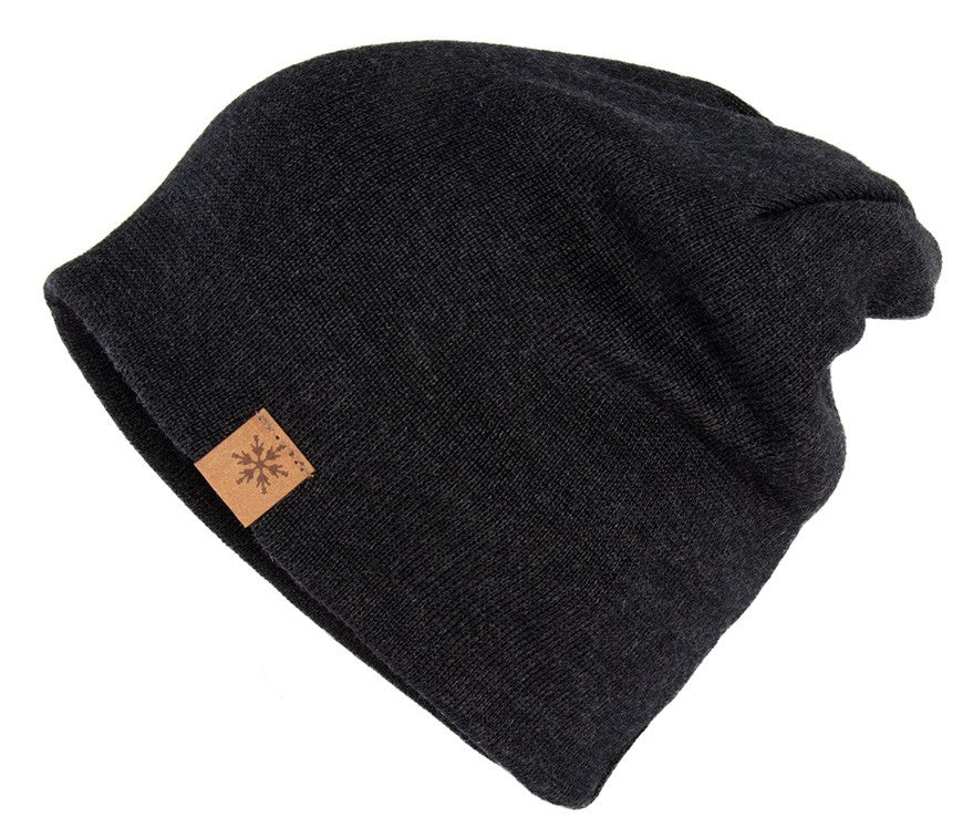 Beanie Strickmütze von Jumping Bird - Modell Hochhäderich in schwarz mit echter Merino-Wolle, Made in Germany