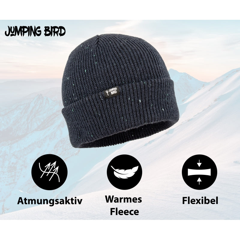 Strickmütze von Jumping Bird - Modell Muttler in dunkelblau mit weichem Stoff für hohen Tragekomfort