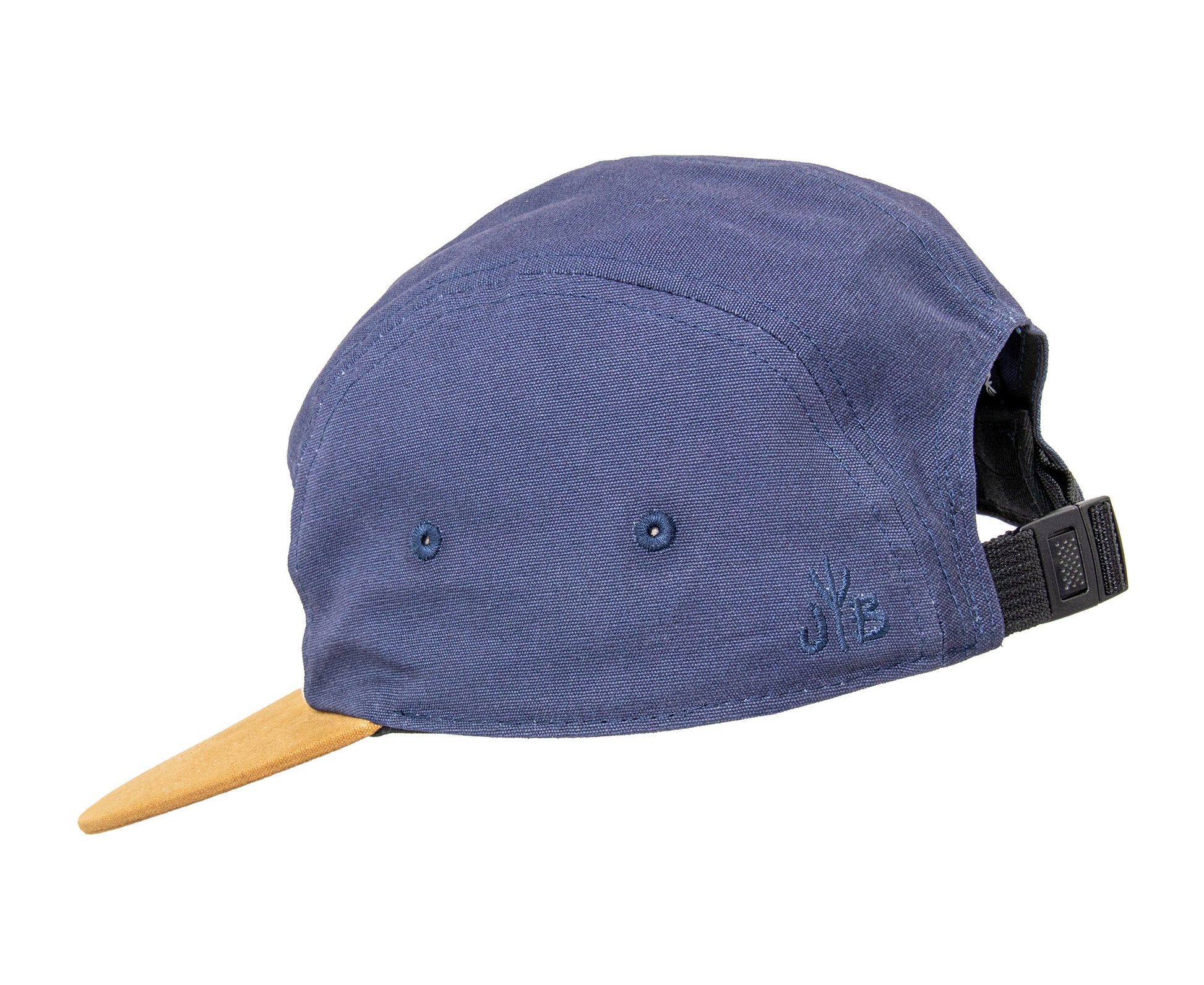 5-Panel-Cap von Jumping Bird in Navy-Beige mit sportivem Frontpatch und weicher, unverstärkter Passform für hohen Tragekomfort
