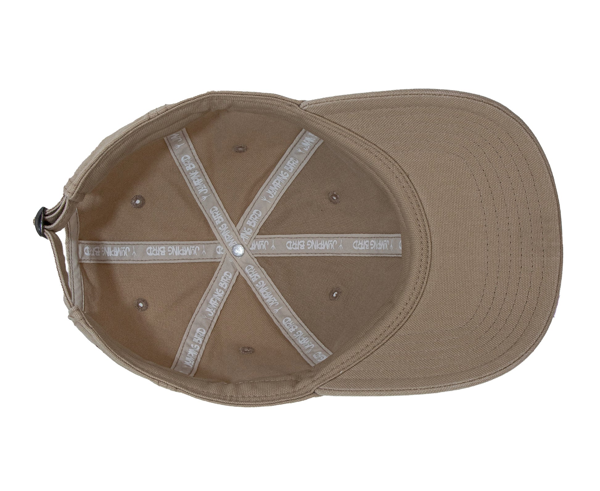 Dad Hat von Jumping Bird in Beige mit geprägtem Lederoptik-Patch vorn und weicher, unverstärkter Passform für hohen Tragekomfort