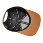 Snapback-Cap von Jumping Bird in Tweed-Braun mit geprägtem Lederoptik-Patch vorn und seitlichem Logostick