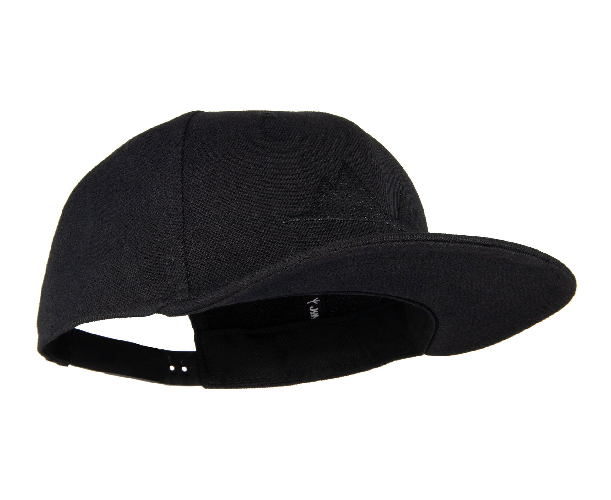 Snapback-Cap von Jumping Bird in Schwarz mit Ton-in-Ton-Stick vorn, Logostick seitlich und geradem Schirm