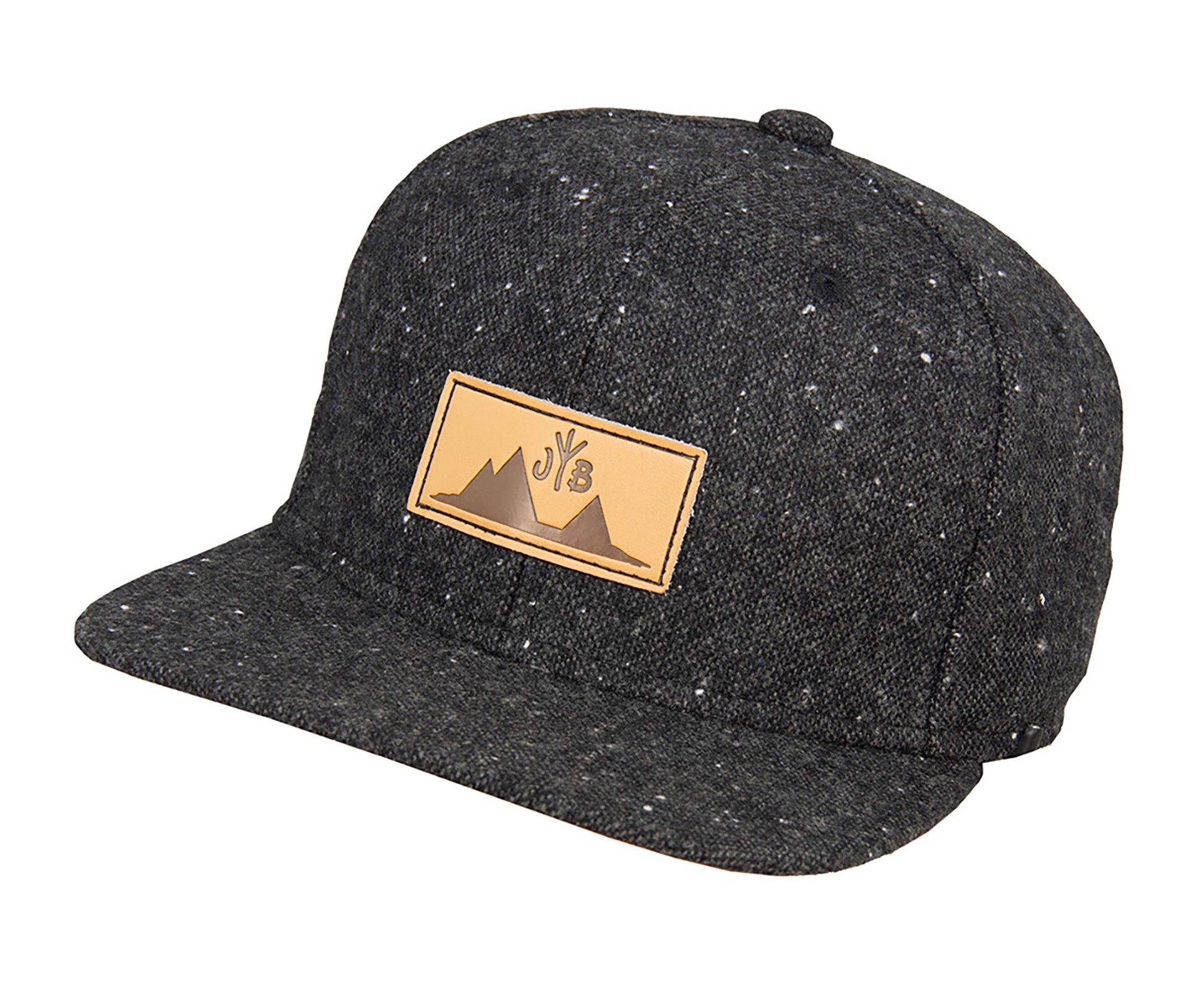 Snapback-Cap von Jumping Bird in Dunkelgrau meliert mit geprägtem Lederoptik-Patch vorn und seitlichem Logostick