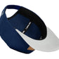 Snapback-Cap von Jumping Bird in Blau-Grau mit geprägtem Lederoptik-Patch vorn und seitlichem Logostick