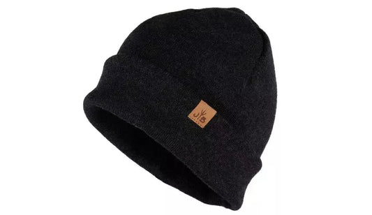 Beanie Strickmütze von Jumping Bird - Modell Hochhäderich in schwarz mit echter Merino-Wolle, Made in Germany