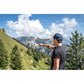 Snapback-Cap von Jumping Bird in Ozeanblau-Braun mit geprägtem Lederoptik-Patch vorn und seitlichem Logostick