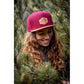 Filz-Snapback von Jumping Bird in Dunkelrot-Braun mit geprägtem Lederoptik-Patch vorn und seitlichem Logostick