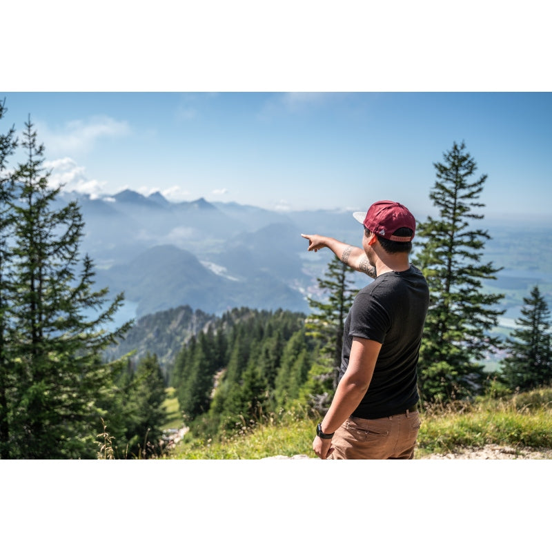 Snapback-Cap von Jumping Bird in Bordeaux-Grau mit geprägtem Lederoptik-Patch vorn und seitlichem Logostick